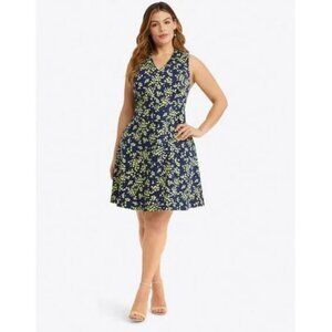 Draper James Love Circle Dress in Cherry Blossom Size 16 Navy Yellow Floral